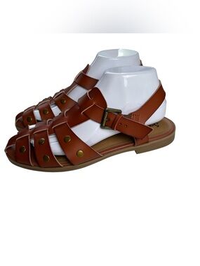 Seychelles Gladiator Sandals Womens Size 8 Brown Leather Buckle Flat Studded